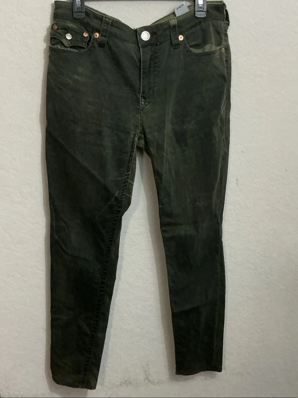 👖 True Religion Olive Green Skinny Jeans Pants Size 33 Flap Pocket 👖